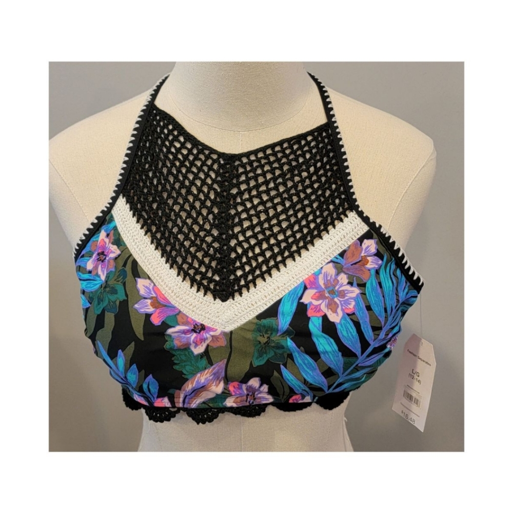 NWT Time & Tru Crochet Floral Swim Top Large